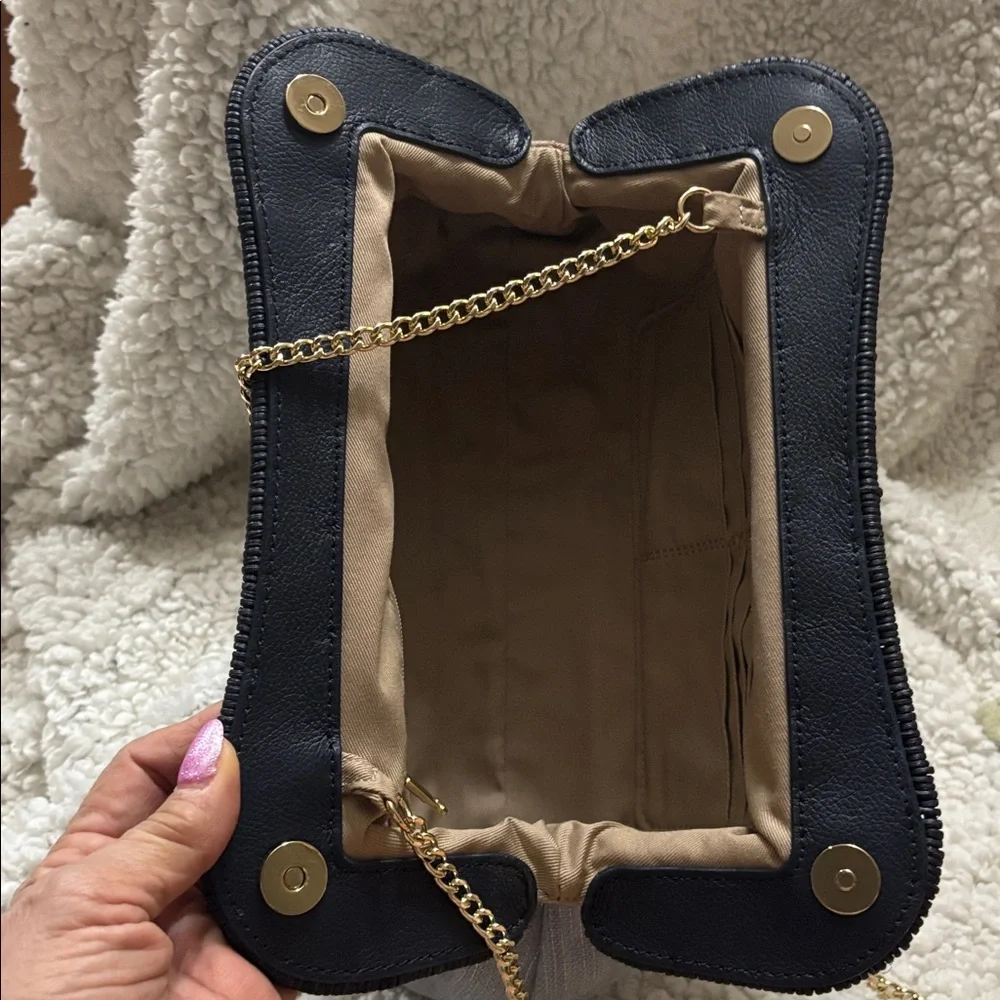 Chic Talbots Navy blue Wicker Lt. blue silver sparkle shoulder/crossbody purse